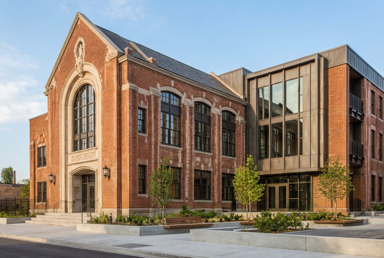 Former institutional building converted into contemporary workforce and affordable housing